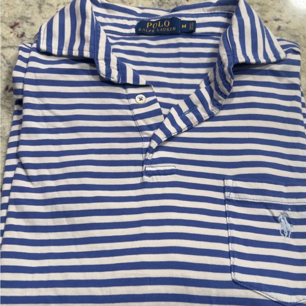 Ralph Lauren Blue and White Striped Polo Shirt